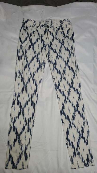 PAIGE Denim - Paige Verdugo Ultra Skinny Jeans Blue White Ikat Print Size 28